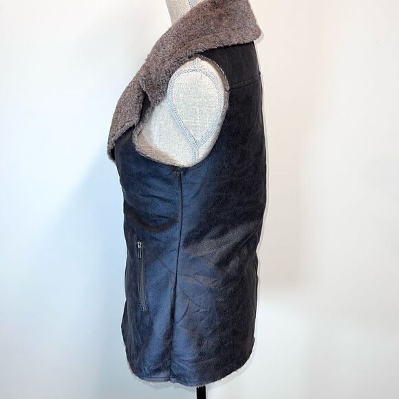 Dylan Faux Suede Faux Fur Asymmetrical Zip Brown Vest Womens Sz XS - Picture 4 of 7